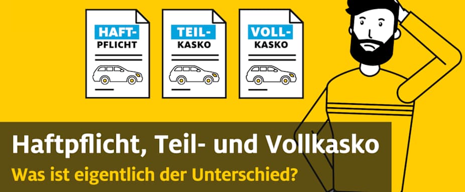 Mann überlegt: Was ist der Unterschied zwischen Haftpflicht, Teilkasko und Vollkasko in der Kfz-Versicherung - ADAC